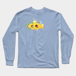 Cute yellow submarine fish cartoon illustration Long Sleeve T-Shirt